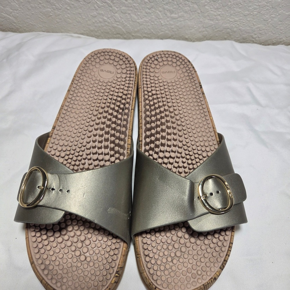 Revs Reflexology Massage Sandals Metallic Bronze Buckle Slides Womens 7 EU 41